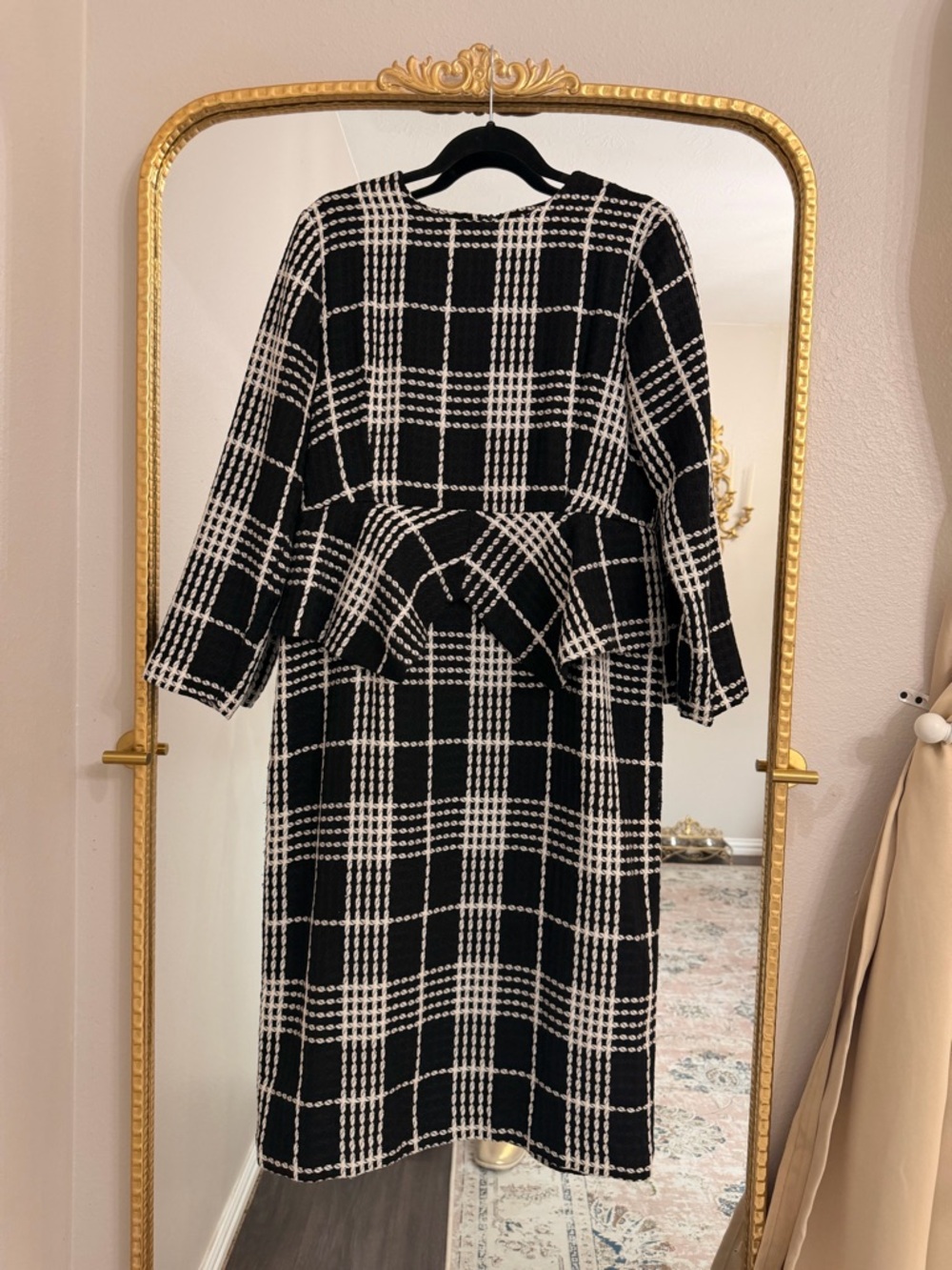 Dainty Jewells Black & White Windowpane Peplum Midi Dress